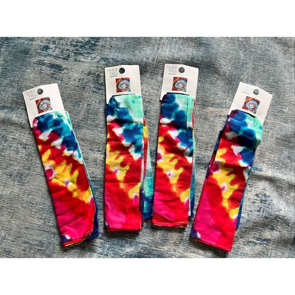 New! Time and Tru Tie Dye Rainbow Bandanas Mini Lot of 4